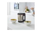 Morphy Richards Saute & Soup Compact soup maker with two bowls of soup in a kitchen.