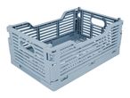 Light blue foldable plastic storage crate