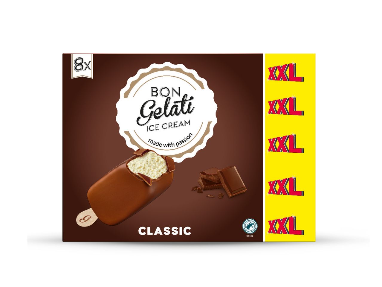 Pakiranje od 8 XXL Bon Gelati sladoleda Classic okusa.