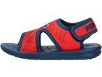 Sandália infantil Spiderman vermelha e azul com padrão de teia e logótipo Spiderman.