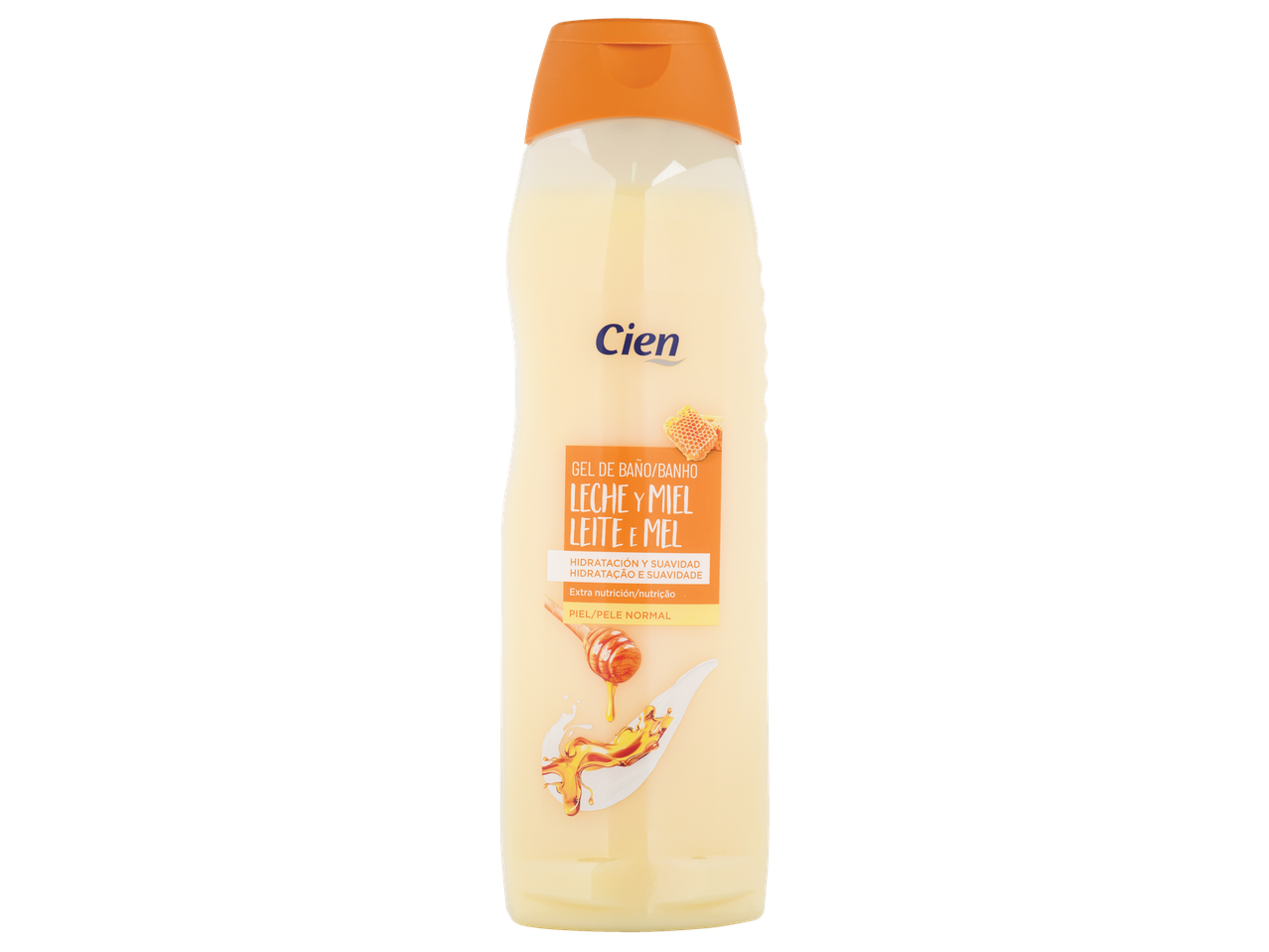 Gel de banho Cien Leite e Mel para pele normal.