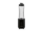 A black and clear SilverCrest personal blender with a travel lid.