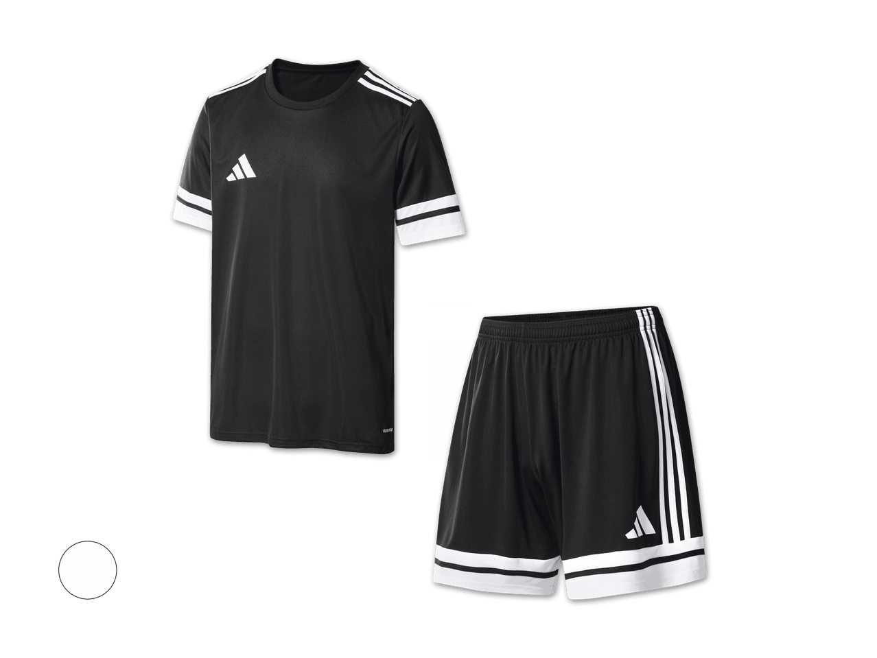 Schwarzes Sport-T-Shirt und Shorts mit weißen Streifen