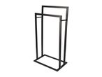 Black metal towel rack with two bars