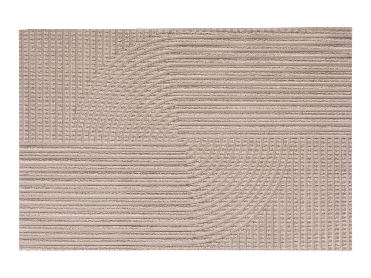 Beige doormat with a modern geometric pattern of curved and straight lines