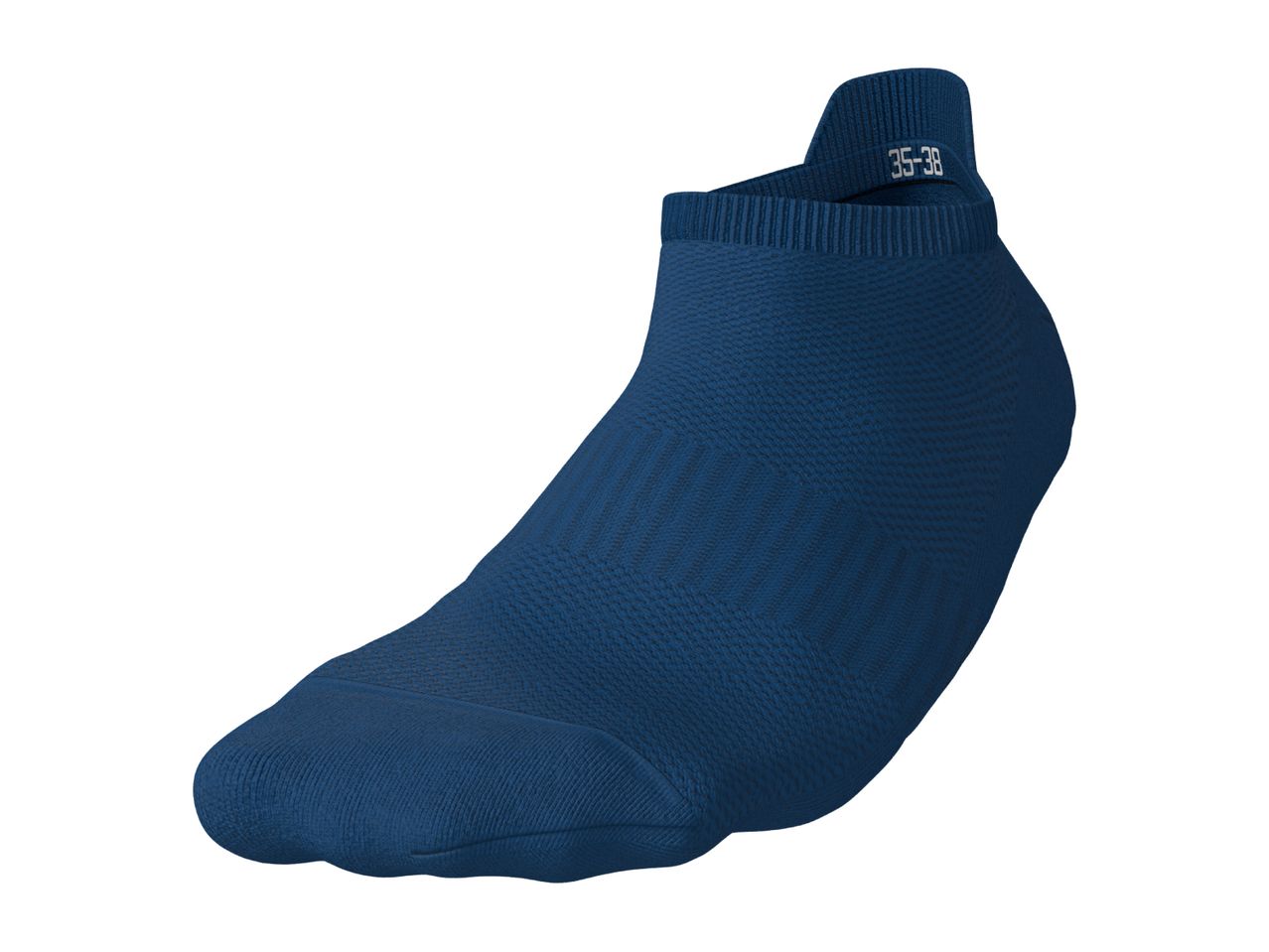 A single dark blue ankle sock with the size '35-36' visible on the heel.