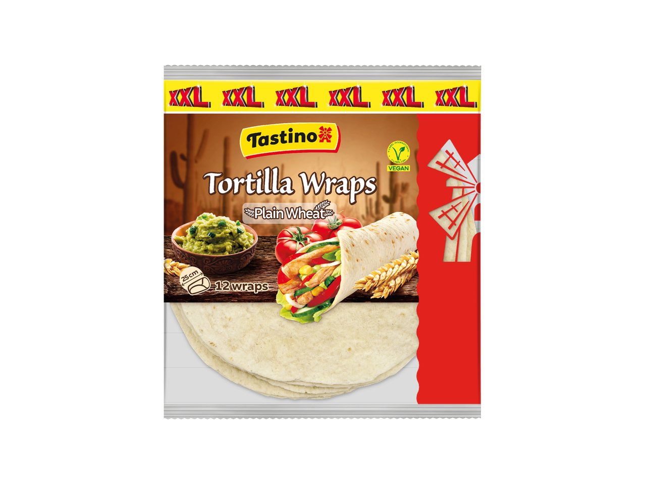 Tastino XXL tortilja wrapovi od pšeničnog brašna, 12 komada, 25 cm, veganski.