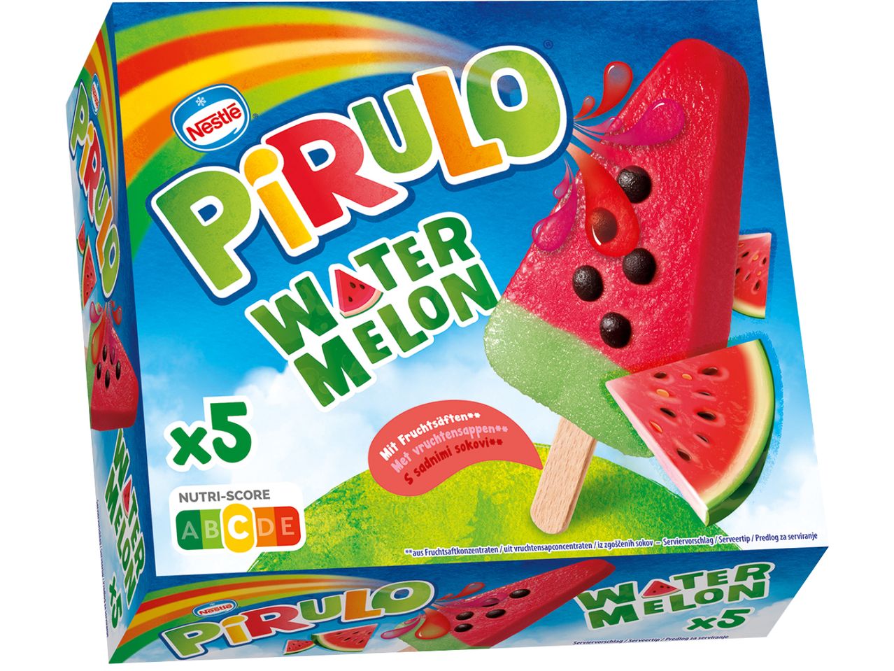 Кутия сладолед Nestle Pirulo Watermelon с 5 броя и Nutri-Score C.