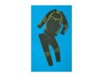 Dark green thermal underwear set with neon yellow accents on a blue background.