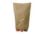 Beige winter plant protection cover over three potted plants