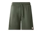 Dark green waffle knit shorts with a drawstring waist and a small summer-themed patch.