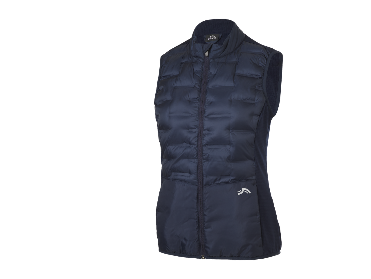 Тъмносин дамски елек с цип и капитонирана предна част