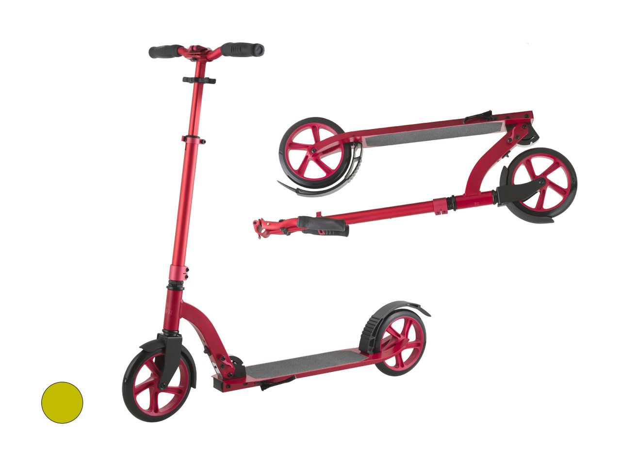 Zusammenklappbarer roter Roller für Erwachsene.