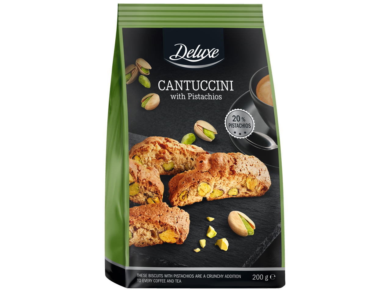 Deluxe Cantucci küpsised pistaatsiapähklitega (20%).