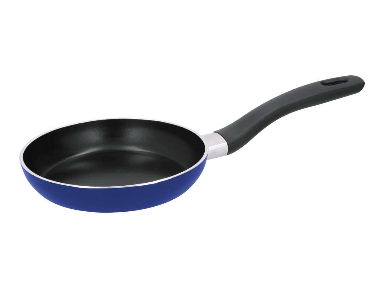 Blue frying pan with a black handle