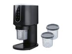 Black ice cream maker with various settings and two clear containers.