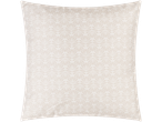 Capa de almofada bege com padrão botânico.