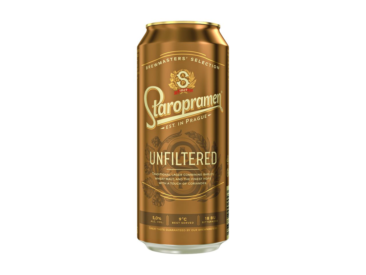 Pivo Staropramen Unfiltered v bronasti pločevinki.
