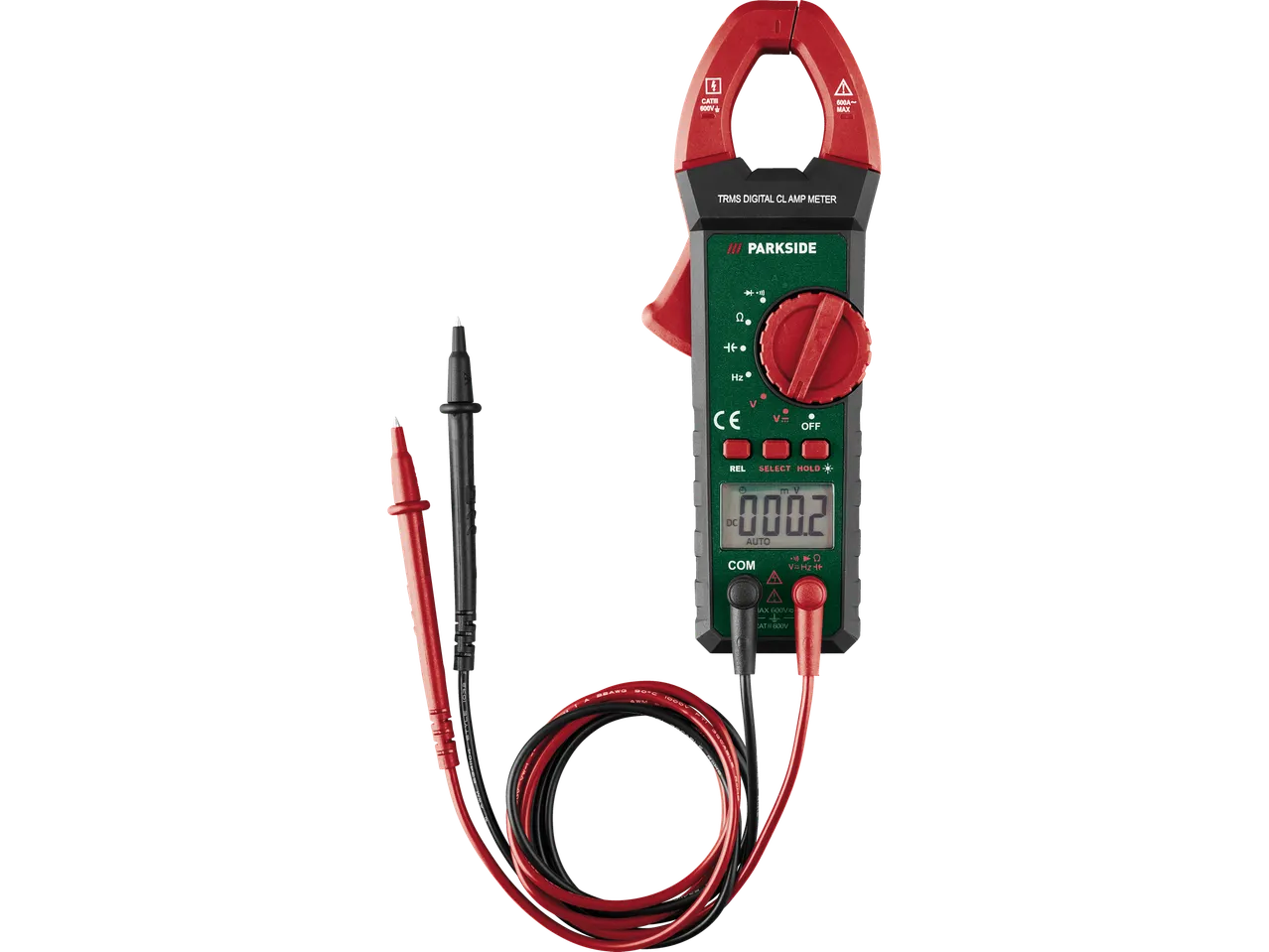 Amperímetro de pinça digital Parkside® TRMS com cabos de teste.