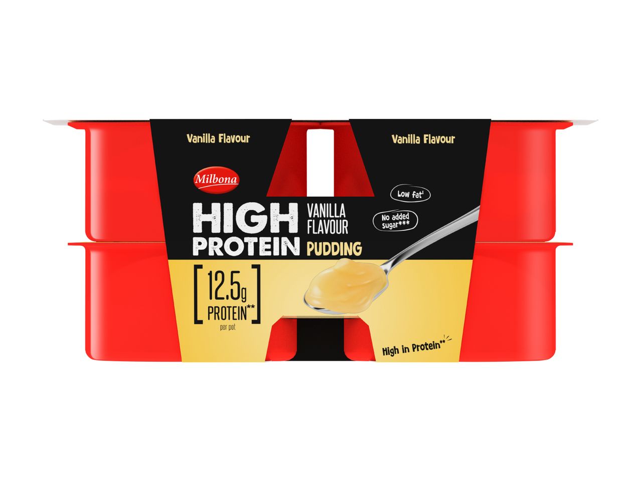 Milbona High Protein Vanilla Flavour Pudding with 12.5g protein per pot.