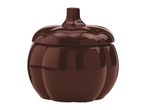 Brown pumpkin-shaped ceramic jar with a lid
