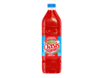 Oasis Aardbei Framboos fruitdrank in een rode fles met een blauwe dop.