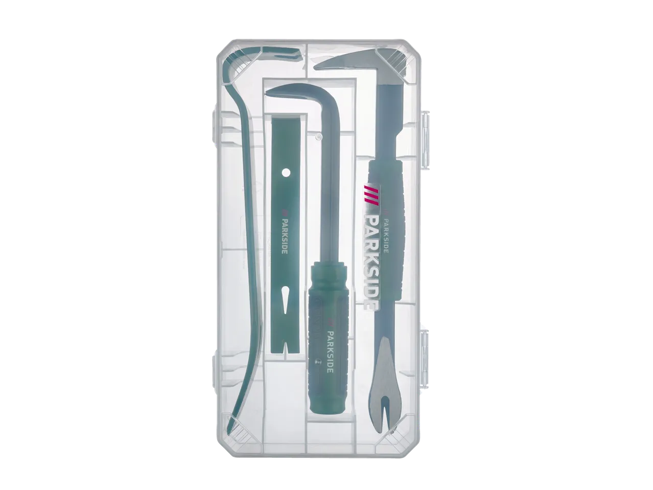PARKSIDE® set poluga i pajsera u providnoj kutiji.