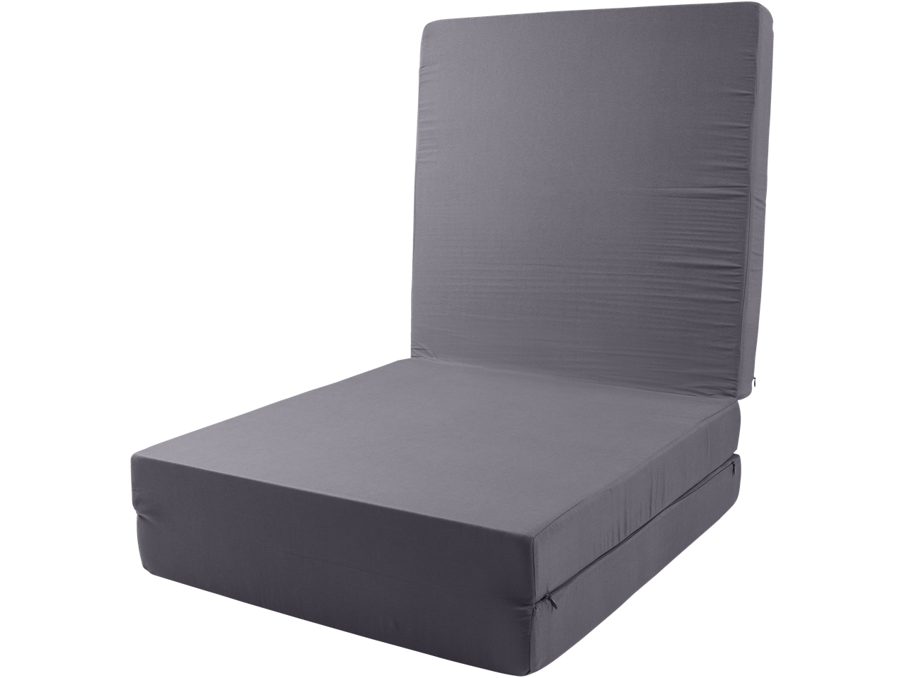 Livarno Klappmatratze in Grau, als Stuhl aufgestellt