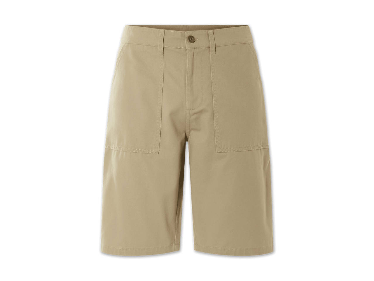 Beigefarbene Shorts aus Leinen.