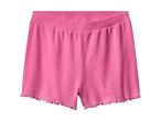 Pink ribstrikkede shorts med elastik i taljen og bølget kant.