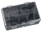 Transparent Parkside storage box with compartments.