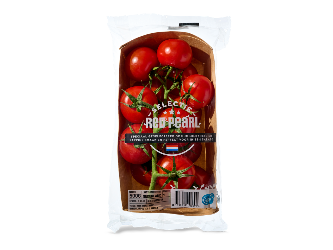Red Pearl Selectie cherrytomaten uit Nederland in een plastic verpakking.