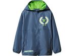 Blue Minecraft windbreaker with a green hood and a pixelated Creeper logo.