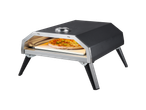 Portable pizza oven with a baked pizza inside.