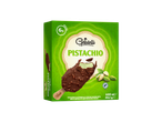 Gelados Gelatelli sabor pistache, cobertos com chocolate e pedaços de pistache.