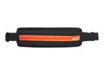 Black running belt with an orange zipper, featuring an adjustable strap and buckle.