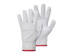 Pair of white leather work gloves with red trim