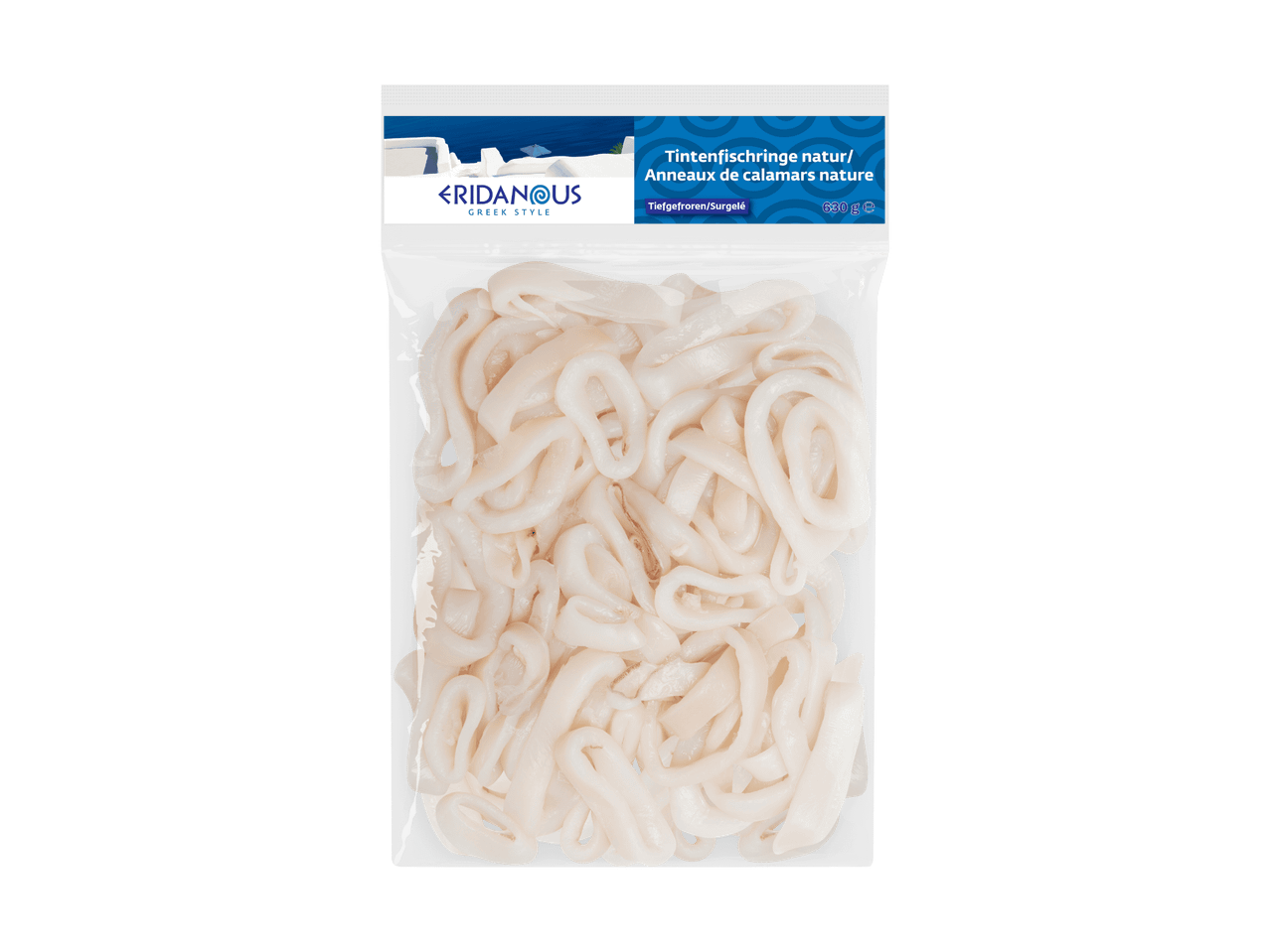 Emballage d'anneaux de calamars nature, surgelés, 630 g