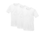 Tre hvide Parkside t-shirts stablet oven på hinanden.
