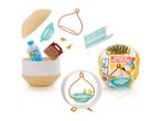 Miniature surprise toys in a dome and hanging planter, possibly part of a collectible series.