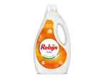 Wasmiddel voor gekleurde was in een witte fles met oranje etiket, met de tekst 'behoudt & herstelt kleur' en '52 wasbeurten'.
