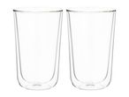 Two clear double-walled glass tumblers on a white background.