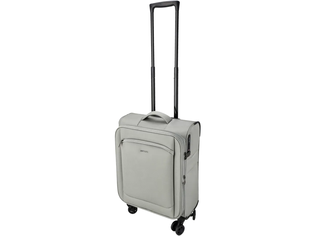 Esmara Cabin Case in light grey with an extended black telescopic handle and wheels.