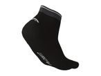 A black Crivit quarter sock with grey stripes at the top.