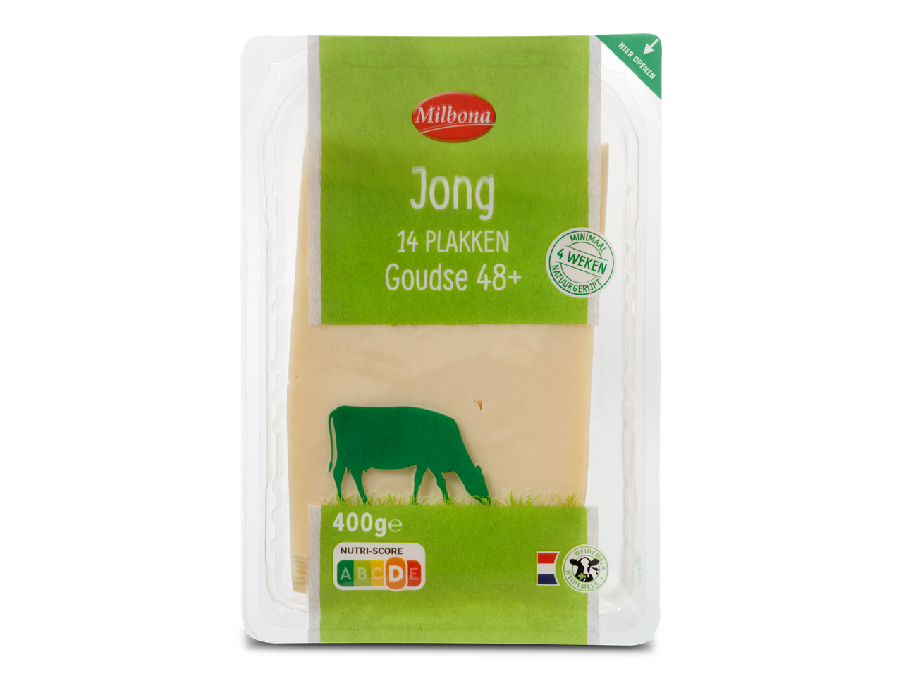 Milbona Jong Goudse 48+ kaasplakken, 400g verpakking