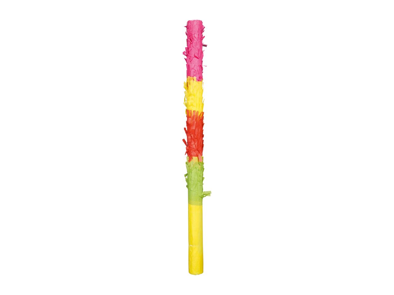 Paper piñata in red, yellow, and green.