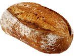 Deluxe White Sourdough loaf, dusted with flour, on a black background.