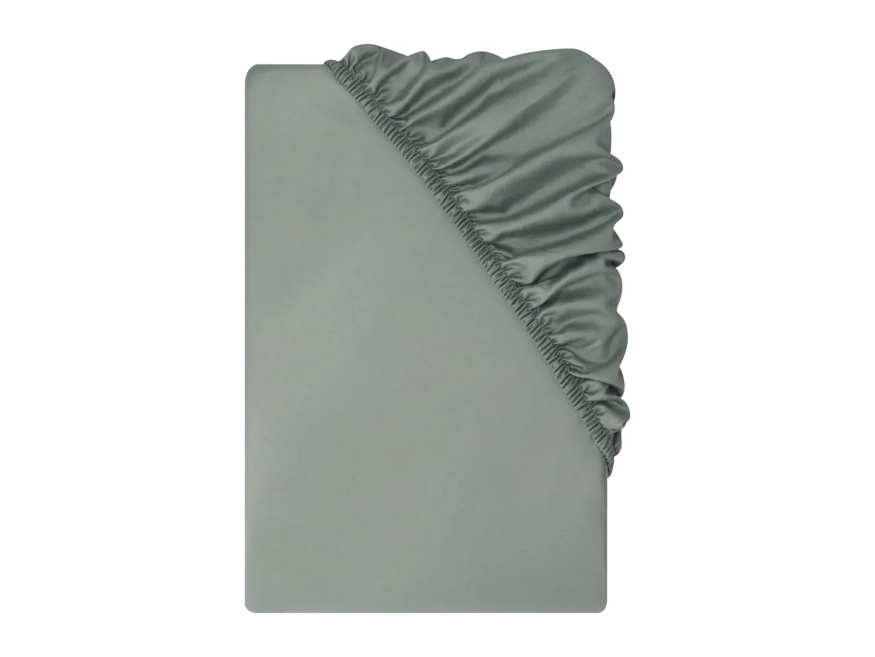 Fitted sheet in a muted green color, with elasticated corners visible.