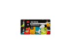 Iogurte Milbona High Protein com pedaços de fruta, incluindo morango, manga, coco e lima-limão.