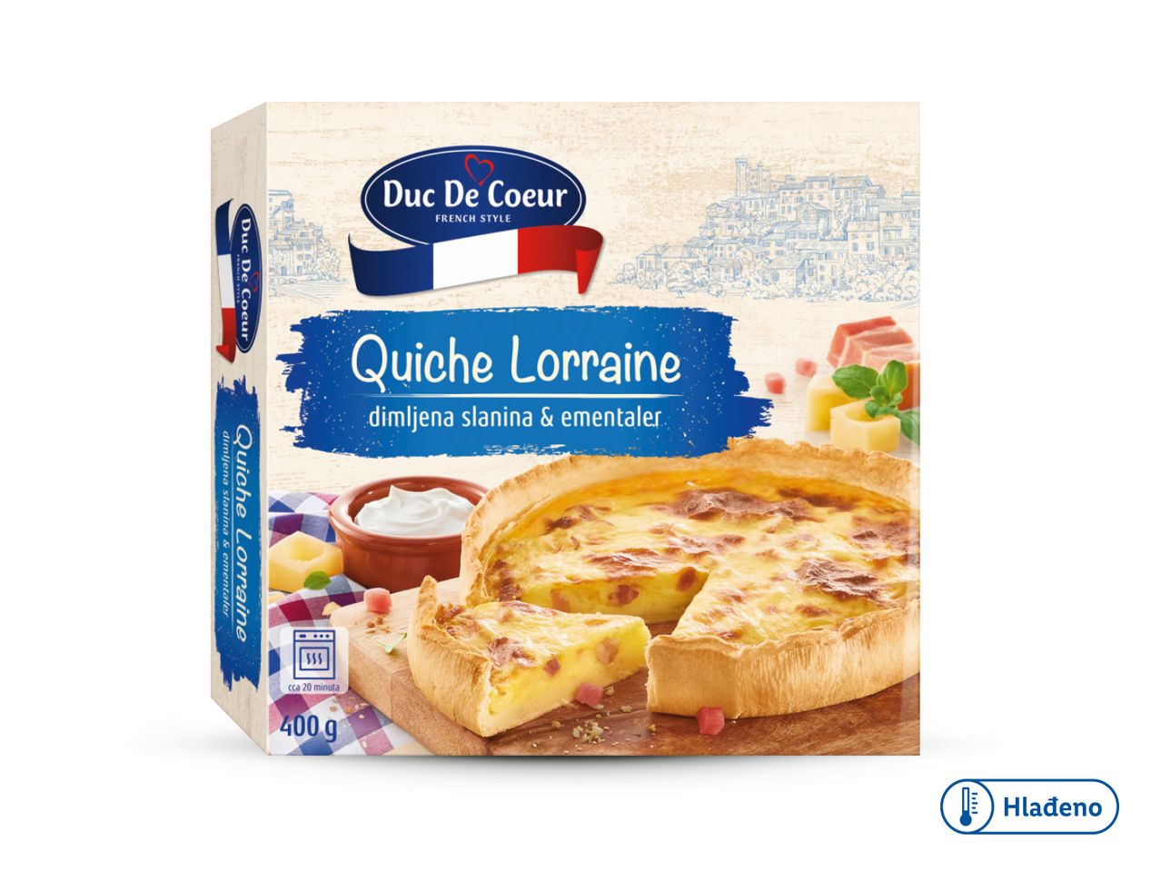 Zamrznuta pita Quiche Lorraine Duc De Coeur s dimljenom slaninom i ementaler sirom (400g).